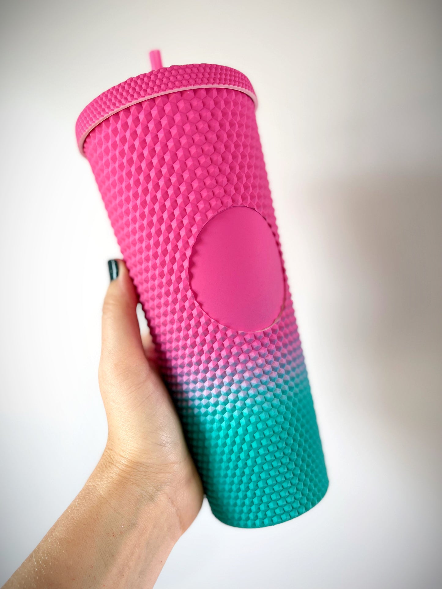 Studded Pink and Teal Ombre Acrylic Tumbler 24 oz