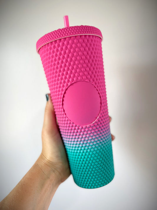 Studded Pink and Teal Ombre Acrylic Tumbler 24 oz