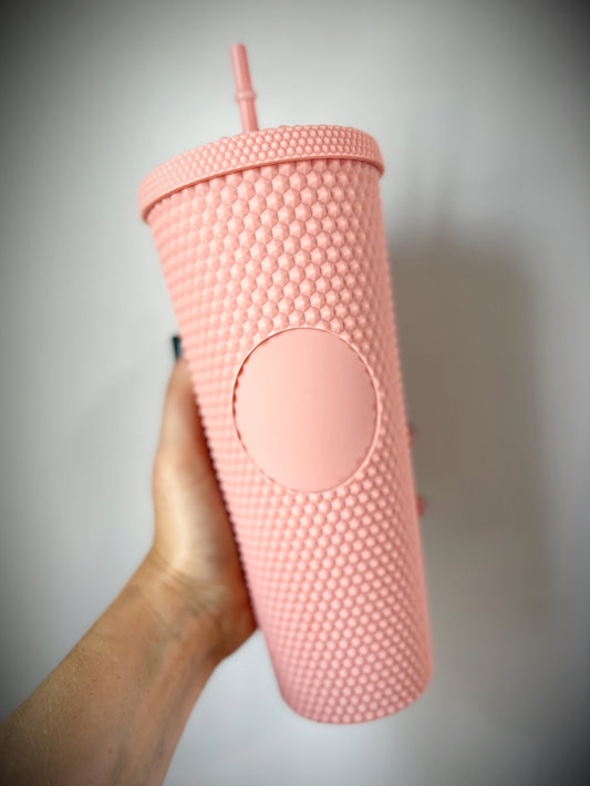 Studded Salmon Pink Acrylic Tumbler 24 oz