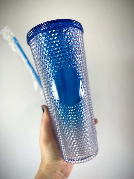 Studded Blue to clear ombre Tumbler 24 oz